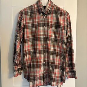 Men’s Peter Millar plaid long sleeve button down brown red beige lightly flannel